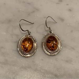 Gorgeous Amber Colored Stone and Silver Earrings